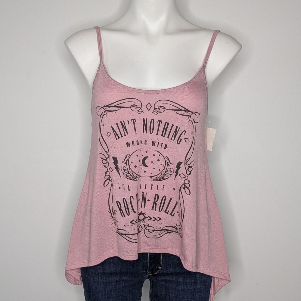 ✨3/$15 Cea Jae Pink Black Rock & Roll Strappy Tank Top XS